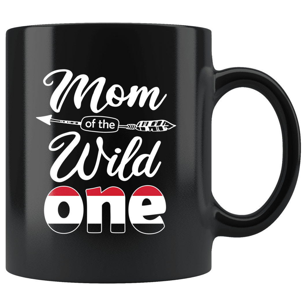 RobustCreative-Yemeni Mom of the Wild One Birthday Yemen Flag Black 11oz Mug Gift Idea