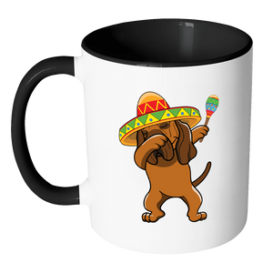RobustCreative-Dabbing Bloodhound Dog in Sombrero - Cinco De Mayo Mexican Fiesta - Dab Dance Mexico Party - 11oz Black & White Funny Coffee Mug Women Men Friends Gift ~ Both Sides Printed