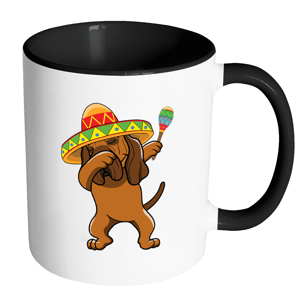 RobustCreative-Dabbing Bloodhound Dog in Sombrero - Cinco De Mayo Mexican Fiesta - Dab Dance Mexico Party - 11oz Black & White Funny Coffee Mug Women Men Friends Gift ~ Both Sides Printed