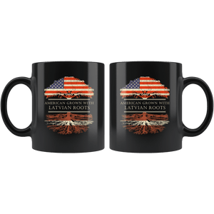 RobustCreative-Latvian Roots American Grown Fathers Day Gift - Latvian Pride 11oz Funny Black Coffee Mug - Real Latvia Hero Flag Papa National Heritage - Friends Gift - Both Sides Printed