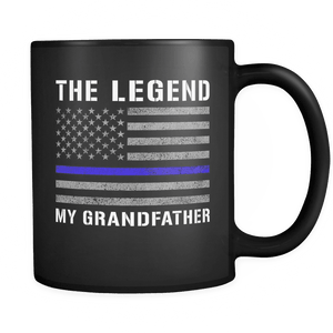 RobustCreative-Grandfather The Legend American Flag patriotic Trooper Cop Thin Blue Line Law Enforcement Officer 11oz Black Coffee Mug ~ Both Sides Printed