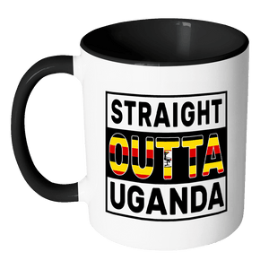 RobustCreative-Straight Outta Uganda - Ugandan Flag 11oz Funny Black & White Coffee Mug - Independence Day Family Heritage - Women Men Friends Gift - Both Sides Printed (Distressed)