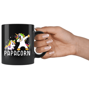 RobustCreative-Papacorn Unicorn Dad Kawaii Father's Day Black 11oz Mug Gift Idea