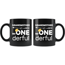 Load image into Gallery viewer, RobustCreative-Grandmother of Mr Onederful  1st Birthday Baby Boy Outfit Black 11oz Mug Gift Idea
