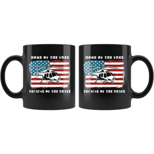 RobustCreative-Helicopter American Flag Home of the Free 4th of July - Military Family 11oz Black Mug Deployed Duty Forces support troops CONUS Gift Idea - Both Sides Printed