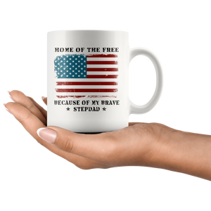 RobustCreative-Home of the Free Stepdad USA Patriot Family Flag - Military Family 11oz White Mug Retired or Deployed support troops Gift Idea - Both Sides Printed