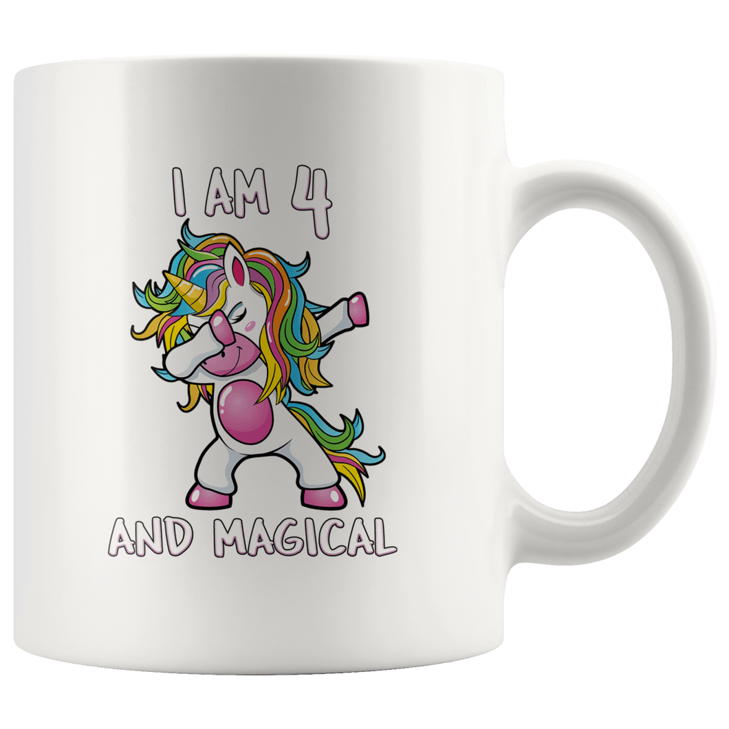 RobustCreative-I am 4 & Magical Unicorn birthday four Years Old White 11oz Mug Gift Idea