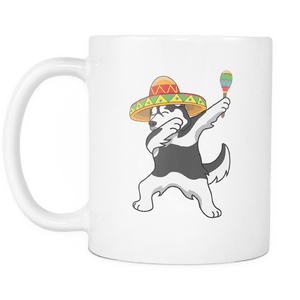 RobustCreative-Dabbing Siberian Husky Dog in Sombrero - Cinco De Mayo Mexican Fiesta - Dab Dance Mexico Party - 11oz White Funny Coffee Mug Women Men Friends Gift ~ Both Sides Printed