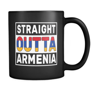 RobustCreative-Straight Outta Armenia - Armenian Flag 11oz Funny Black Coffee Mug - Independence Day Family Heritage - Women Men Friends Gift - Both Sides Printed (Distressed)