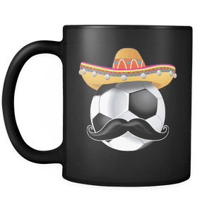 RobustCreative-Funny Soccer Ball Mustache Mexican Sport - Cinco De Mayo Mexican Fiesta - No Siesta Mexico Party - 11oz Black Funny Coffee Mug Women Men Friends Gift ~ Both Sides Printed