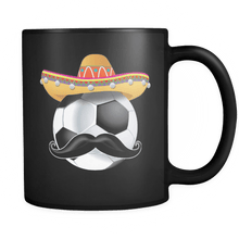 Load image into Gallery viewer, RobustCreative-Funny Soccer Ball Mustache Mexican Sport - Cinco De Mayo Mexican Fiesta - No Siesta Mexico Party - 11oz Black Funny Coffee Mug Women Men Friends Gift ~ Both Sides Printed
