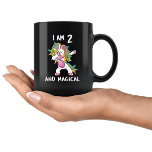 RobustCreative-I am 2 & Magical Unicorn birthday two Years Old Black 11oz Mug Gift Idea