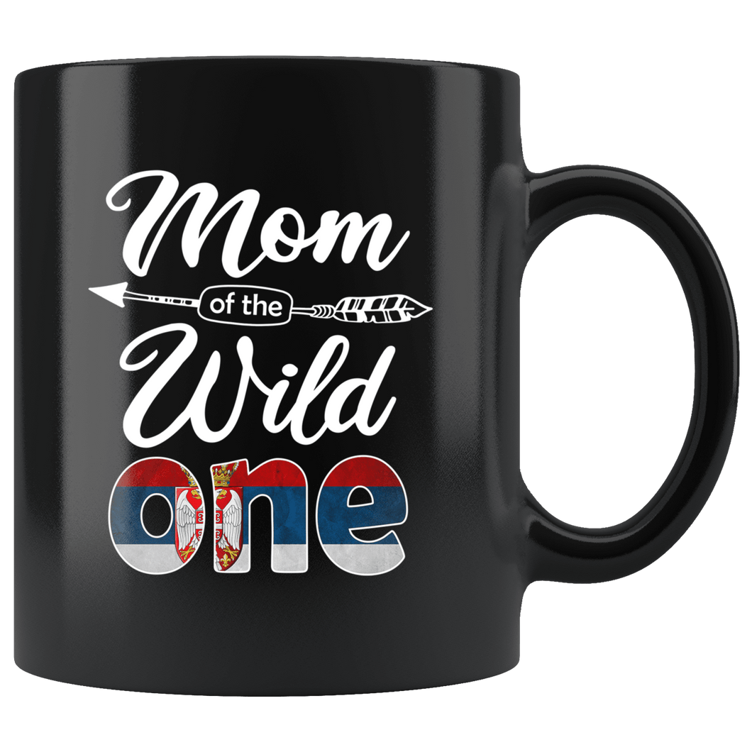 RobustCreative-Serbian Mom of the Wild One Birthday Serbia Flag Black 11oz Mug Gift Idea