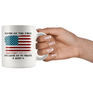 RobustCreative-Home of the Free Aunt USA Patriot Family Flag - Military Family 11oz White Mug Retired or Deployed support troops Gift Idea - Both Sides Printed