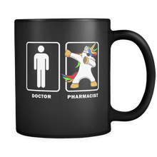 Load image into Gallery viewer, RobustCreative-Pharmacist VS Doctor Dabbing Unicorn - Legendary Healthcare 11oz Funny Black Coffee Mug - Medical Graduation Degree - Friends Gift - Both Sides Printed
