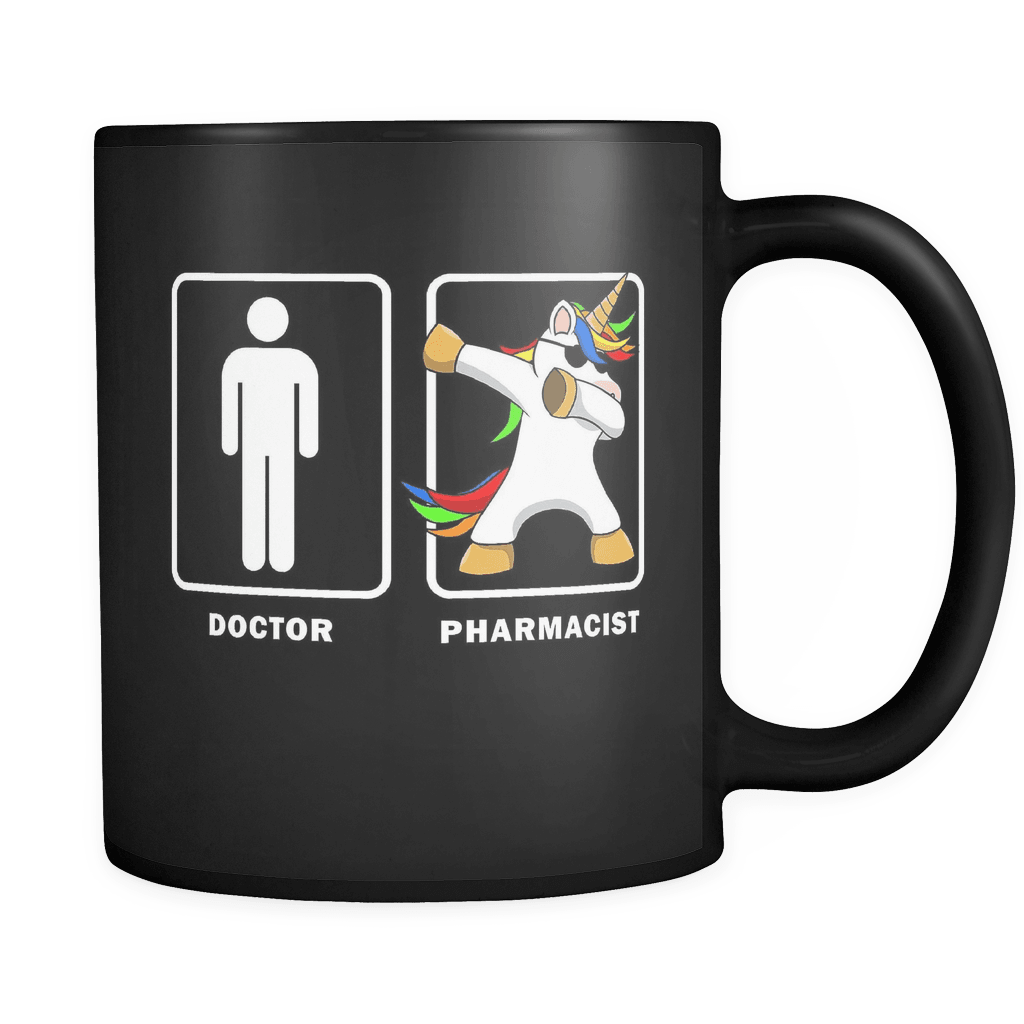 RobustCreative-Pharmacist VS Doctor Dabbing Unicorn - Legendary Healthcare 11oz Funny Black Coffee Mug - Medical Graduation Degree - Friends Gift - Both Sides Printed
