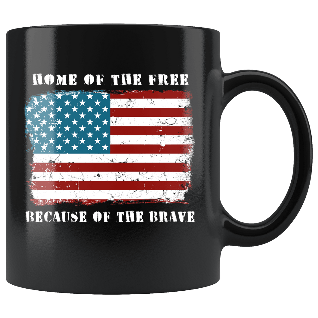 RobustCreative-Home of the Free American Flag Veterans Day - Military Family 11oz Black Mug Deployed Duty Forces support troops CONUS Gift Idea - Both Sides Printed