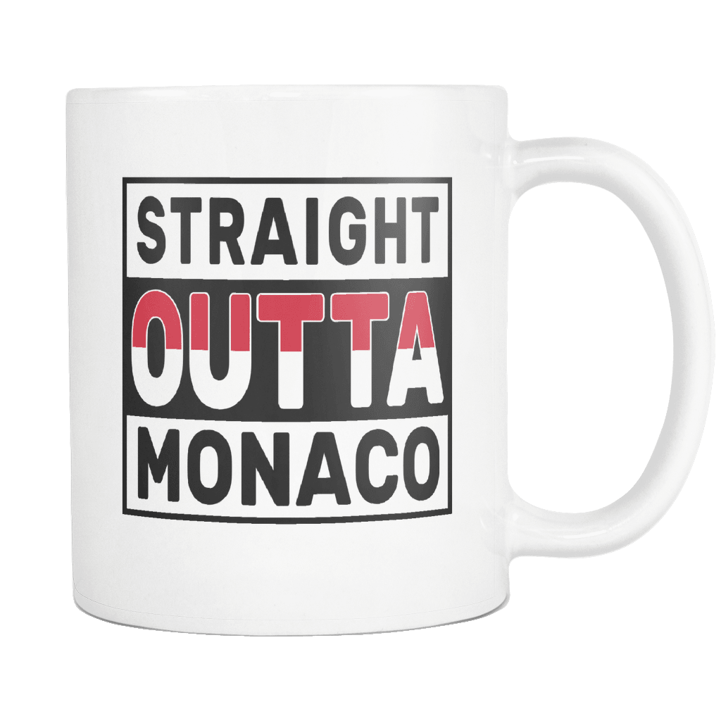 RobustCreative-Straight Outta Monaco - Monacan Flag 11oz Funny White Coffee Mug - Independence Day Family Heritage - Women Men Friends Gift - Both Sides Printed (Distressed)