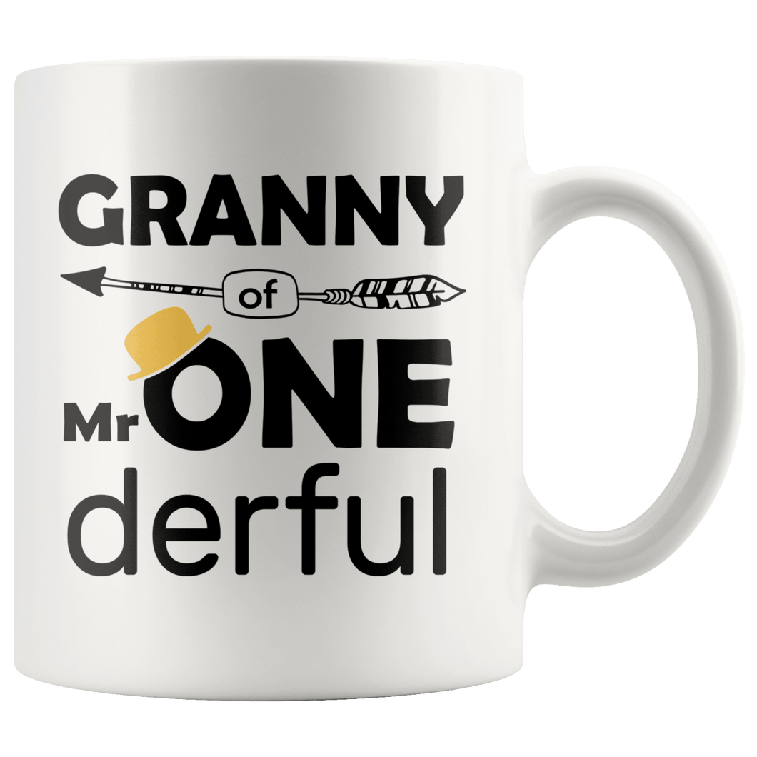 RobustCreative-Granny of Mr Onederful  1st Birthday Baby Boy Outfit White 11oz Mug Gift Idea