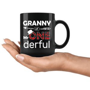 RobustCreative-Granny of Mr Onederful  1st Birthday Buffalo Plaid Black 11oz Mug Gift Idea