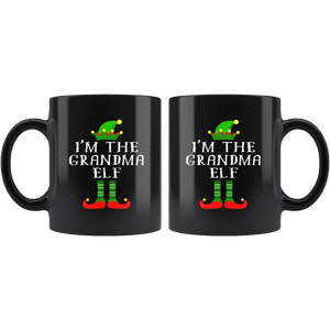 RobustCreative-Im The Grandma Elf Matching Family Christmas - 11oz Black Mug Christmas group green pjs costume Gift Idea