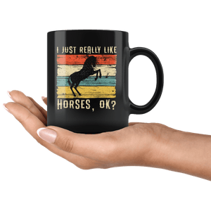 RobustCreative-Horse Girl I Just Really Like Riding Retro Vintage - Horse 11oz Funny Black Coffee Mug - Racing Lover Horseback Equestrian_Friesian - Friends Gift - Both Sides Printed