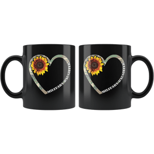 RobustCreative-Military Daughter Heart Sunflower Camo Tactical Gear - Military Family 11oz Black Mug Active Component on Duty support troops Gift Idea - Both Sides Printed