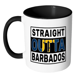 RobustCreative-Straight Outta Barbados - Bajan Flag 11oz Funny Black & White Coffee Mug - Independence Day Family Heritage - Women Men Friends Gift - Both Sides Printed (Distressed)