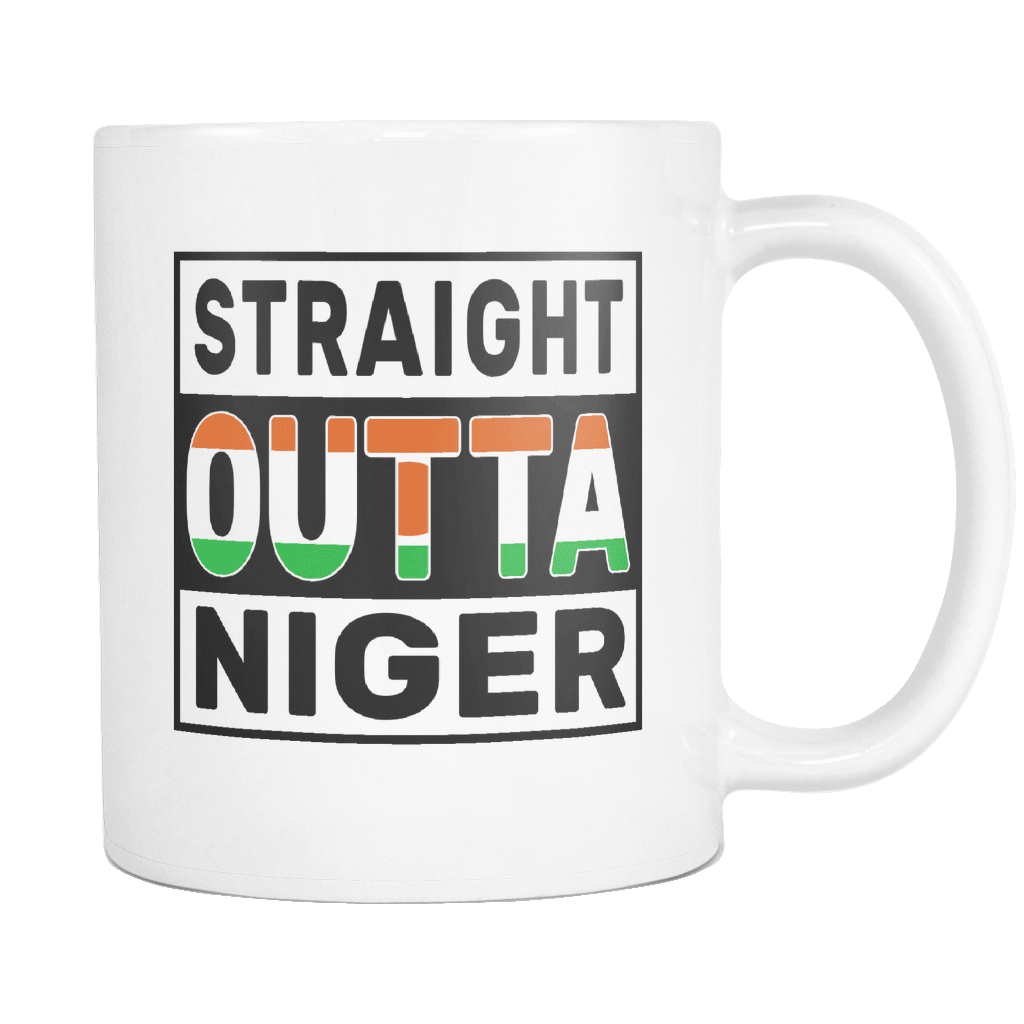 RobustCreative-Straight Outta Niger - Nigerien Flag 11oz Funny White Coffee Mug - Independence Day Family Heritage - Women Men Friends Gift - Both Sides Printed (Distressed)