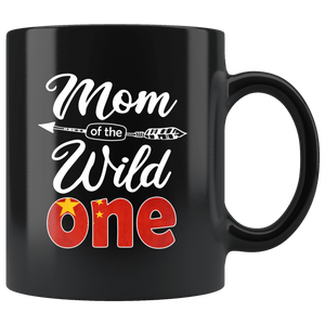 RobustCreative-Chinese Mom of the Wild One Birthday China Flag Black 11oz Mug Gift Idea