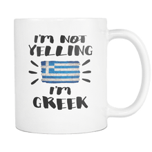 Load image into Gallery viewer, RobustCreative-I&#39;m Not Yelling I&#39;m Greek Flag - Greece Pride 11oz Funny White Coffee Mug - Coworker Humor That&#39;s How We Talk - Women Men Friends Gift - Both Sides Printed (Distressed)
