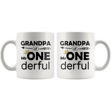 Load image into Gallery viewer, RobustCreative-Grandpa of Mr Onederful Crown 1st Birthday Baby Boy Outfit White 11oz Mug Gift Idea
