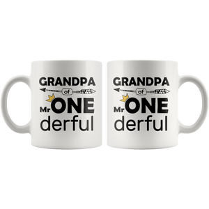 RobustCreative-Grandpa of Mr Onederful Crown 1st Birthday Baby Boy Outfit White 11oz Mug Gift Idea