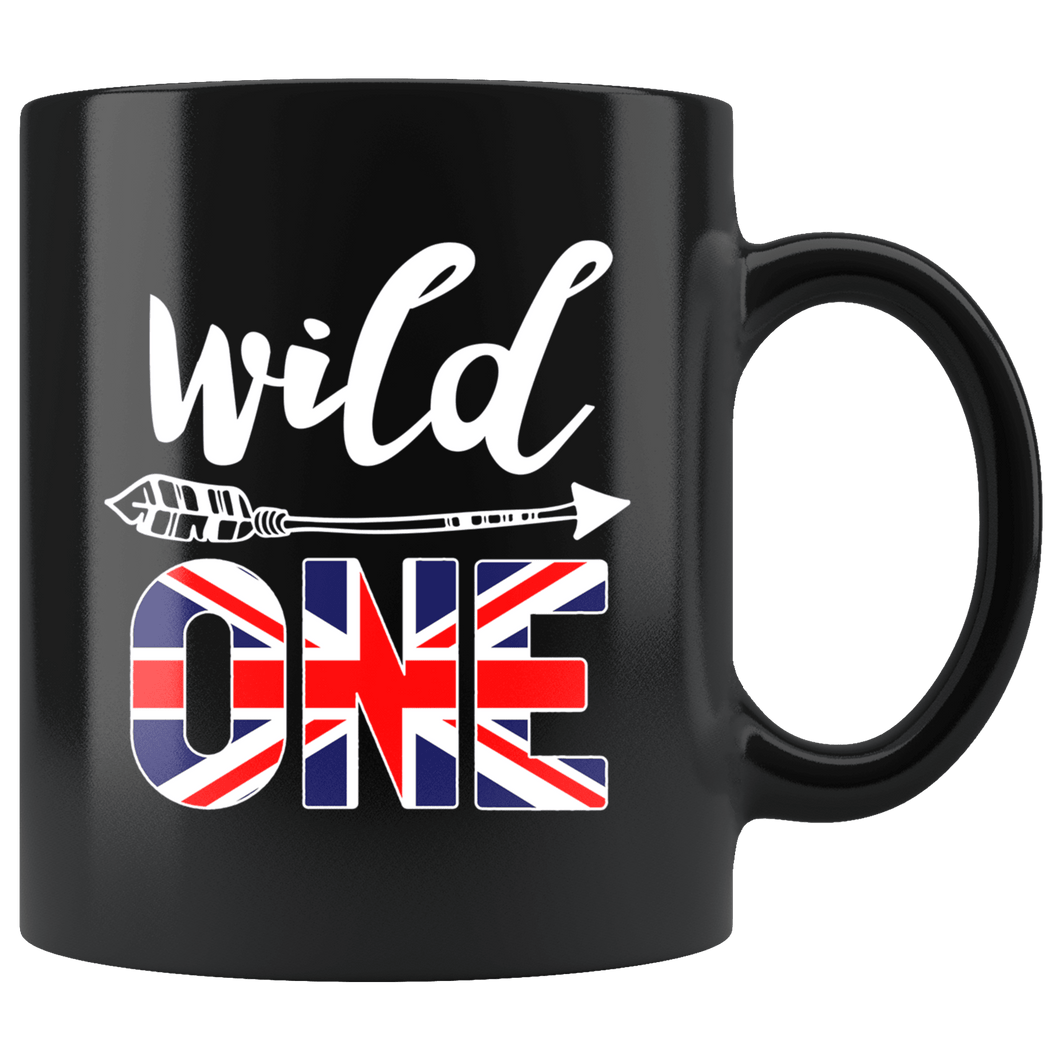 RobustCreative-Great Britain Wild One Birthday Outfit 1 British Flag Black 11oz Mug Gift Idea