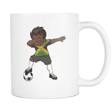 Load image into Gallery viewer, RobustCreative-Dabbing Soccer Boy Jamaica Jamaican Kingston Gifts National Soccer Tournament Game 11oz White Coffee Mug ~ Both Sides Printed

