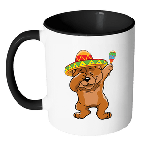 RobustCreative-Dabbing Chow Chow Dog in Sombrero - Cinco De Mayo Mexican Fiesta - Dab Dance Mexico Party - 11oz Black & White Funny Coffee Mug Women Men Friends Gift ~ Both Sides Printed