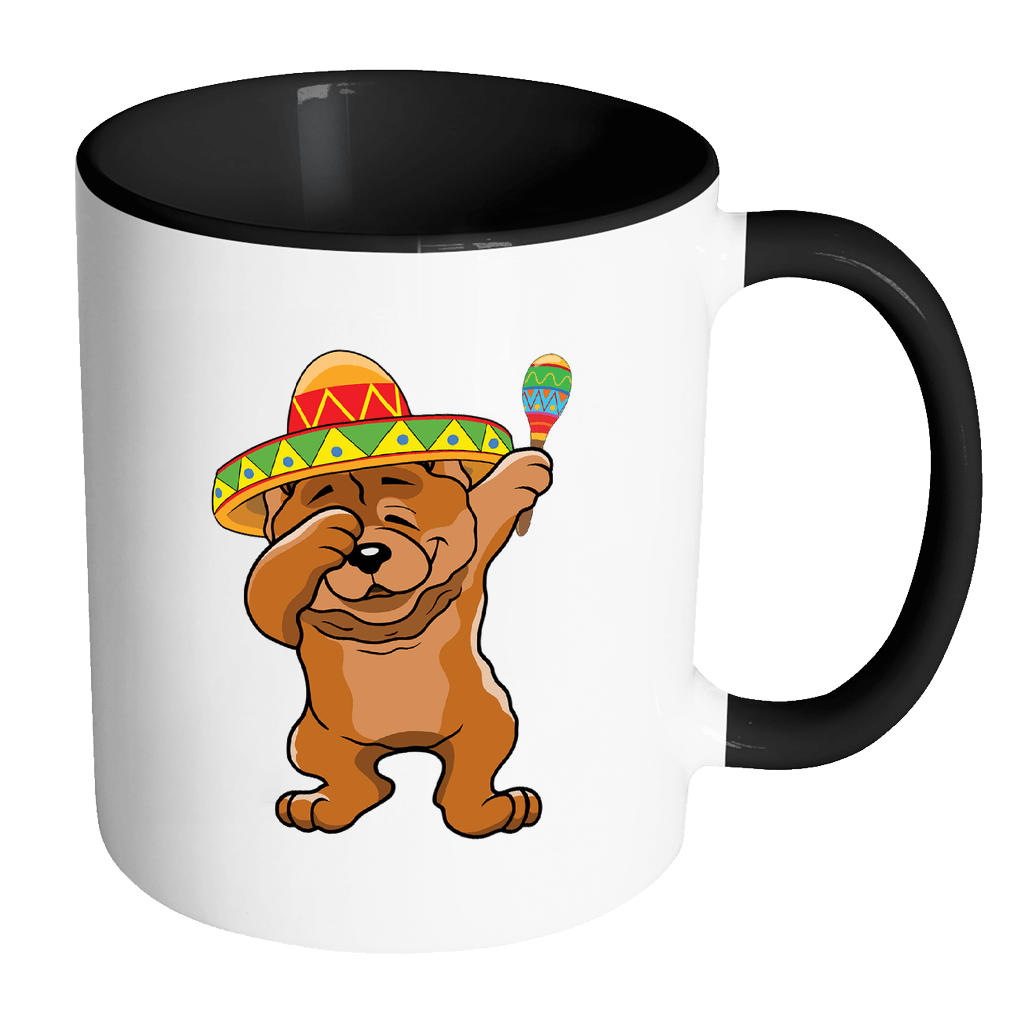 RobustCreative-Dabbing Chow Chow Dog in Sombrero - Cinco De Mayo Mexican Fiesta - Dab Dance Mexico Party - 11oz Black & White Funny Coffee Mug Women Men Friends Gift ~ Both Sides Printed