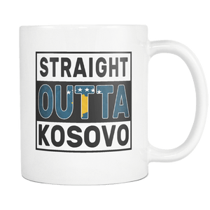 RobustCreative-Straight Outta Kosovo - Kosovan Flag 11oz Funny White Coffee Mug - Independence Day Family Heritage - Women Men Friends Gift - Both Sides Printed (Distressed)