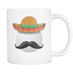 RobustCreative-Funny Golf Ball Mustache Mexican Sports - Cinco De Mayo Mexican Fiesta - No Siesta Mexico Party - 11oz White Funny Coffee Mug Women Men Friends Gift ~ Both Sides Printed