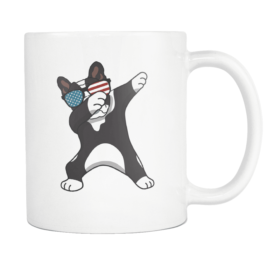 RobustCreative-Dabbing French Bulldog Dog America Flag - Patriotic Merica Murica Pride - 4th of July USA Independence Day - 11oz White Funny Coffee Mug Women Men Friends Gift ~ Both Sides Printed