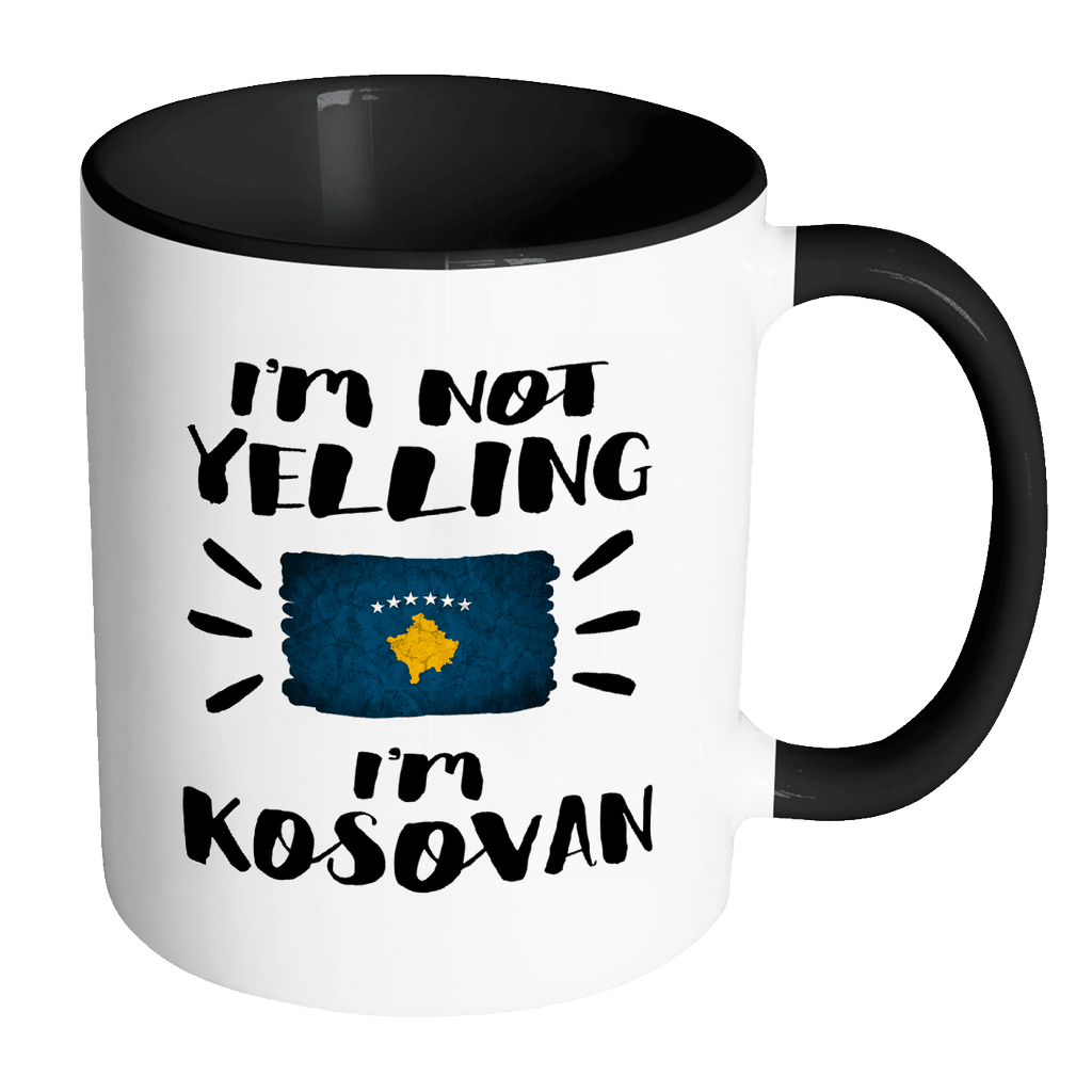 RobustCreative-I'm Not Yelling I'm Kosovan Flag - Kosovo Pride 11oz Funny Black & White Coffee Mug - Coworker Humor That's How We Talk - Women Men Friends Gift - Both Sides Printed (Distressed)