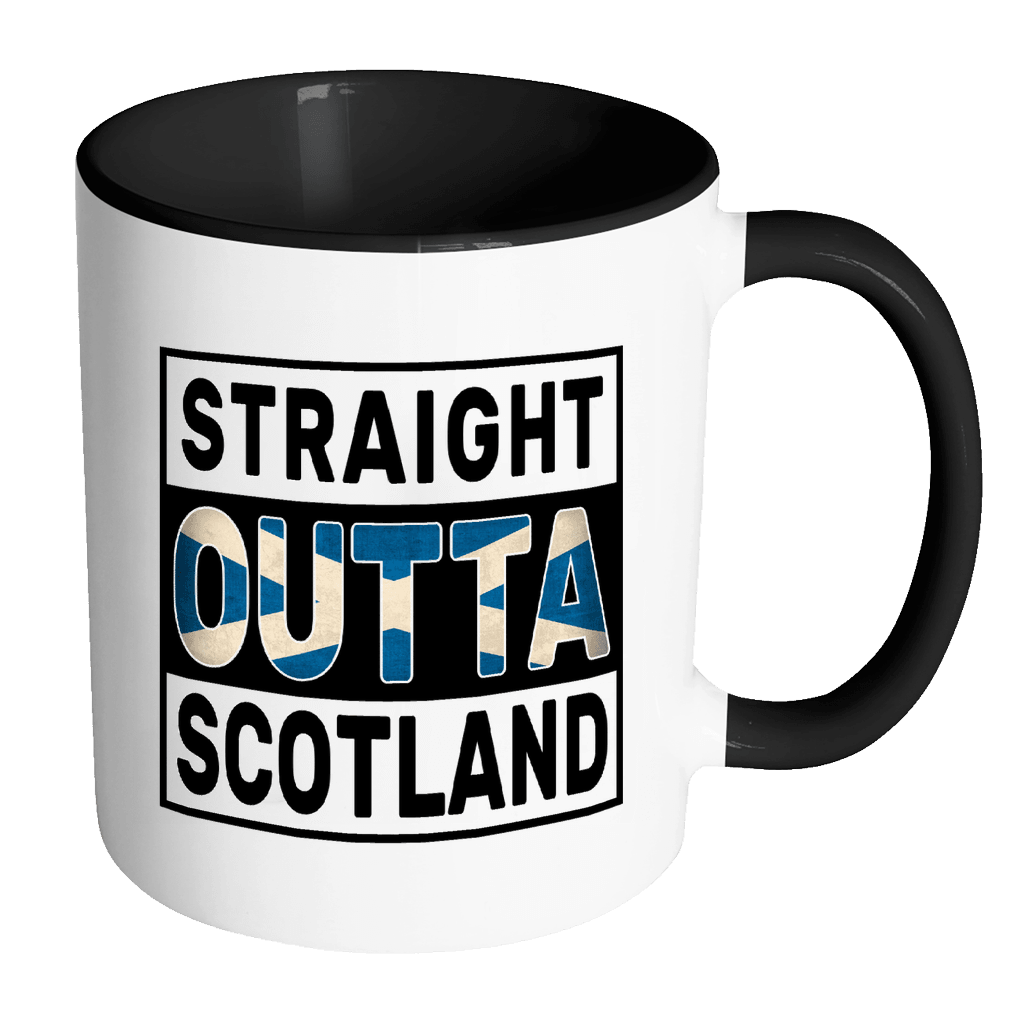 RobustCreative-Straight Outta Scotland - Scottish Flag 11oz Funny Black & White Coffee Mug - Independence Day Family Heritage - Women Men Friends Gift - Both Sides Printed (Distressed)