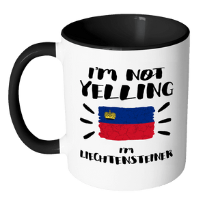 RobustCreative-I'm Not Yelling I'm Liechtensteiner Flag - Liechtenstein Pride 11oz Funny Black & White Coffee Mug - Coworker Humor That's How We Talk - Women Men Friends Gift - Both Sides Printed (Distressed)