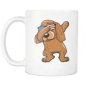 RobustCreative-Dabbing Cocker Spaniel Dog America Flag - Patriotic Merica Murica Pride - 4th of July USA Independence Day - 11oz White Funny Coffee Mug Women Men Friends Gift ~ Both Sides Printed