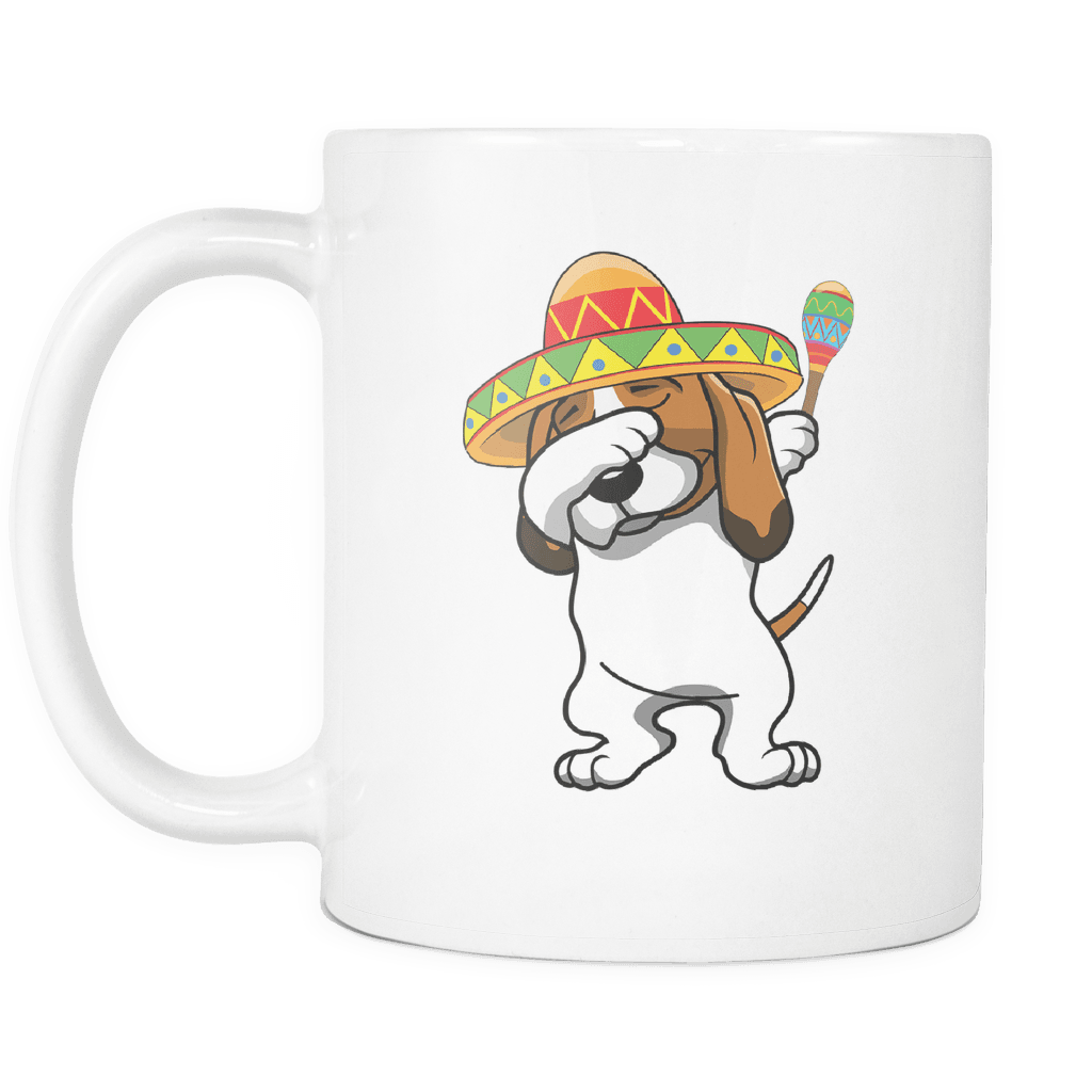 RobustCreative-Dabbing Basset Hound Dog in Sombrero - Cinco De Mayo Mexican Fiesta - Dab Dance Mexico Party - 11oz White Funny Coffee Mug Women Men Friends Gift ~ Both Sides Printed