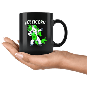 RobustCreative-Lepricorn Dabbing Unicorn Leprechaun Shamrock Kids - 11oz Black Mug lucky paddys pattys day Gift Idea