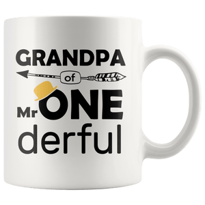 RobustCreative-Grandpa of Mr Onederful  1st Birthday Baby Boy Outfit White 11oz Mug Gift Idea