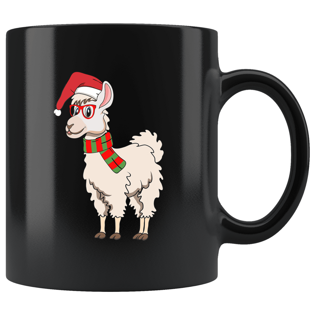 RobustCreative-Llama Dabbing Santa Hipster Glasses Alpaca Lover Santas Hat - 11oz Black Mug Christmas gift idea Gift Idea