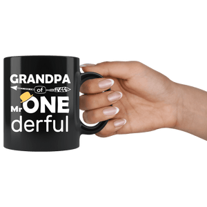 RobustCreative-Grandpa of Mr Onederful  1st Birthday Baby Boy Outfit Black 11oz Mug Gift Idea