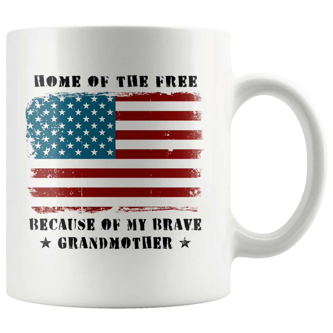RobustCreative-Home of the Free Grandmother Military Family American Flag - Military Family 11oz White Mug Retired or Deployed support troops Gift Idea - Both Sides Printed